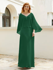 Robe de A-ligne en Mousseline à Col en V avec Volants Perlé en Cascade Vert Foncé Grande Taille