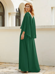 Robe de A-ligne en Mousseline à Col en V avec Volants Perlé en Cascade Vert Foncé Grande Taille