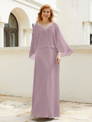 Robe de A-ligne en Mousseline à Col en V avec Volants Perlé en Cascade Dusk