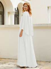 Robe de A-ligne en Mousseline à Col en V avec Volants Perlé en Cascade Ivoire Grande Taille