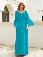 Robe de A-ligne en Mousseline à Col en V avec Volants Perlé en Cascade Jade Grande Taille