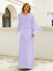 Robe de A-ligne en Mousseline à Col en V avec Volants Perlé en Cascade Lilas