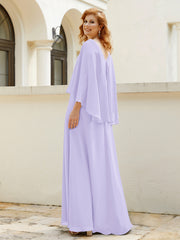 Robe de A-ligne en Mousseline à Col en V avec Volants Perlé en Cascade Lilas Grande Taille