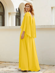 Robe de A-ligne en Mousseline à Col en V avec Volants Perlé en Cascade Souci Grande Taille