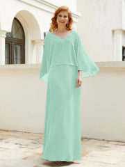 Robe de A-ligne en Mousseline à Col en V avec Volants Perlé en Cascade Vert Menthe