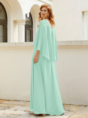 Robe de A-ligne en Mousseline à Col en V avec Volants Perlé en Cascade Vert Menthe