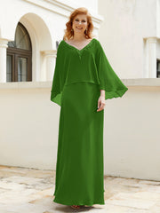 Robe de A-ligne en Mousseline à Col en V avec Volants Perlé en Cascade Mousse Grande Taille