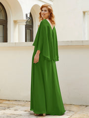 Robe de A-ligne en Mousseline à Col en V avec Volants Perlé en Cascade Mousse