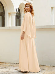 Robe de A-ligne en Mousseline à Col en V avec Volants Perlé en Cascade Pêche Grande Taille