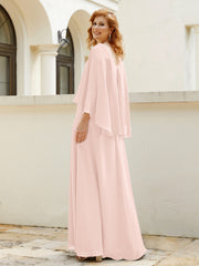 Robe de A-ligne en Mousseline à Col en V avec Volants Perlé en Cascade Rose Perle