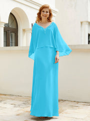 Robe de A-ligne en Mousseline à Col en V avec Volants Perlé en Cascade Piscine