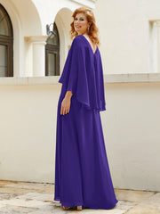 Robe de A-ligne en Mousseline à Col en V avec Volants Perlé en Cascade Régence Grande Taille