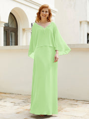 Robe de A-ligne en Mousseline à Col en V avec Volants Perlé en Cascade Sauge