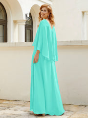Robe de A-ligne en Mousseline à Col en V avec Volants Perlé en Cascade Spa Grande Taille