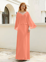 Robe de A-ligne en Mousseline à Col en V avec Volants Perlé en Cascade Crépuscule Grande Taille