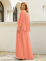 Robe de A-ligne en Mousseline à Col en V avec Volants Perlé en Cascade Crépuscule