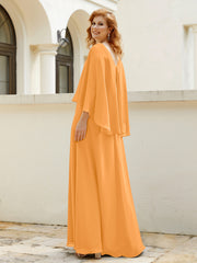 Robe de A-ligne en Mousseline à Col en V avec Volants Perlé en Cascade Mandarine Grande Taille