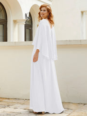 Robe de A-ligne en Mousseline à Col en V avec Volants Perlé en Cascade Blanc Grande Taille