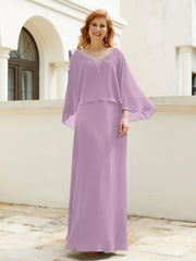 Robe de A-ligne en Mousseline à Col en V avec Volants Perlé en Cascade Glycine