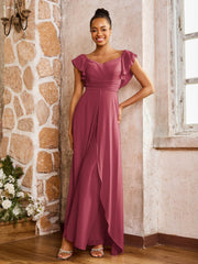 Combinaison Élégante En Mousseline À Jupe Fluide Superposée Cannelle Rose