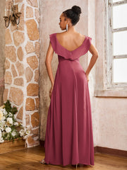 Combinaison Élégante En Mousseline À Jupe Fluide Superposée Cannelle Rose