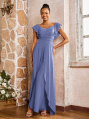 Combinaison Élégante En Mousseline À Jupe Fluide Superposée Pervenche