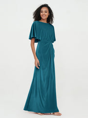 Robes Longues Fourreau en Velours avec Manches Flottantes Bleu Encre Grande Taille