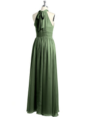 Col Haut Longueur Complète Robes Avec Fente Olive Verte Grande Taille
