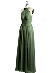 Col Haut Longueur Complète Robes Avec Fente Olive Verte Grande Taille