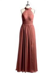 Col Haut Longueur Complète Robes Avec Fente terracotta Grande Taille