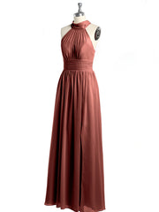 Col Haut Longueur Complète Robes Avec Fente terracotta Grande Taille