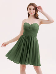 Sans Bretelles Mousseline Robe Courte avec Col en Cœur Olive Verte Grande Taille