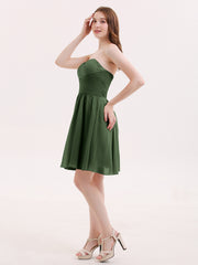 Sans Bretelles Mousseline Robe Courte avec Col en Cœur Olive Verte Grande Taille