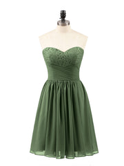 Sans Bretelles Mousseline Robe Courte avec Col en Cœur Olive Verte Grande Taille