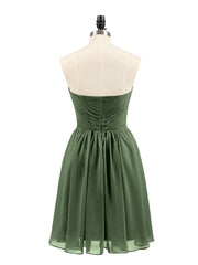 Sans Bretelles Mousseline Robe Courte avec Col en Cœur Olive Verte Grande Taille