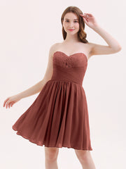 Sans Bretelles Mousseline Robe Courte avec Col en Cœur terracotta
