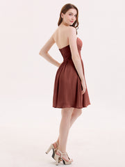 Sans Bretelles Mousseline Robe Courte avec Col en Cœur terracotta Grande Taille