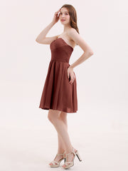 Sans Bretelles Mousseline Robe Courte avec Col en Cœur terracotta Grande Taille