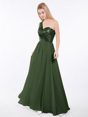 Paillettes Bustier Mousseline Jupe Robe Olive Verte