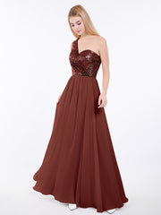 Paillettes Bustier Mousseline Jupe Robe terracotta