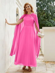 Robe de A-ligne à Col en Bijou Longueur de Mollet en Mousseline Azalée Grande Taille