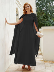 Robe de A-ligne à Col en Bijou Longueur de Mollet en Mousseline Noir Grande Taille