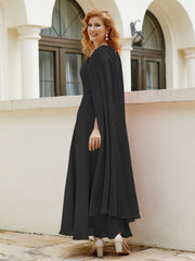 Robe de A-ligne à Col en Bijou Longueur de Mollet en Mousseline Noir