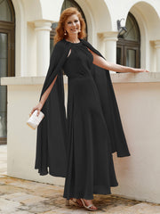 Robe de A-ligne à Col en Bijou Longueur de Mollet en Mousseline Noir Grande Taille