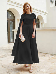 Robe de A-ligne à Col en Bijou Longueur de Mollet en Mousseline Noir Grande Taille