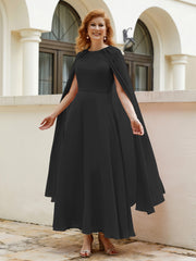 Robe de A-ligne à Col en Bijou Longueur de Mollet en Mousseline Noir Grande Taille