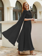 Robe de A-ligne à Col en Bijou Longueur de Mollet en Mousseline Noir Grande Taille