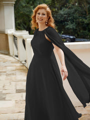 Robe de A-ligne à Col en Bijou Longueur de Mollet en Mousseline Noir Grande Taille