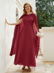 Robe de A-ligne à Col en Bijou Longueur de Mollet en Mousseline Bordeaux