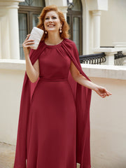 Robe de A-ligne à Col en Bijou Longueur de Mollet en Mousseline Bordeaux Grande Taille